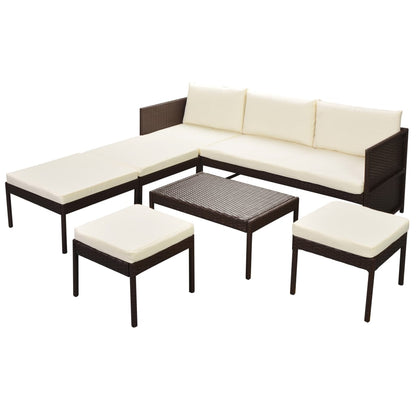 6-Delige Loungeset Met Kussens Poly Rattan Bruin