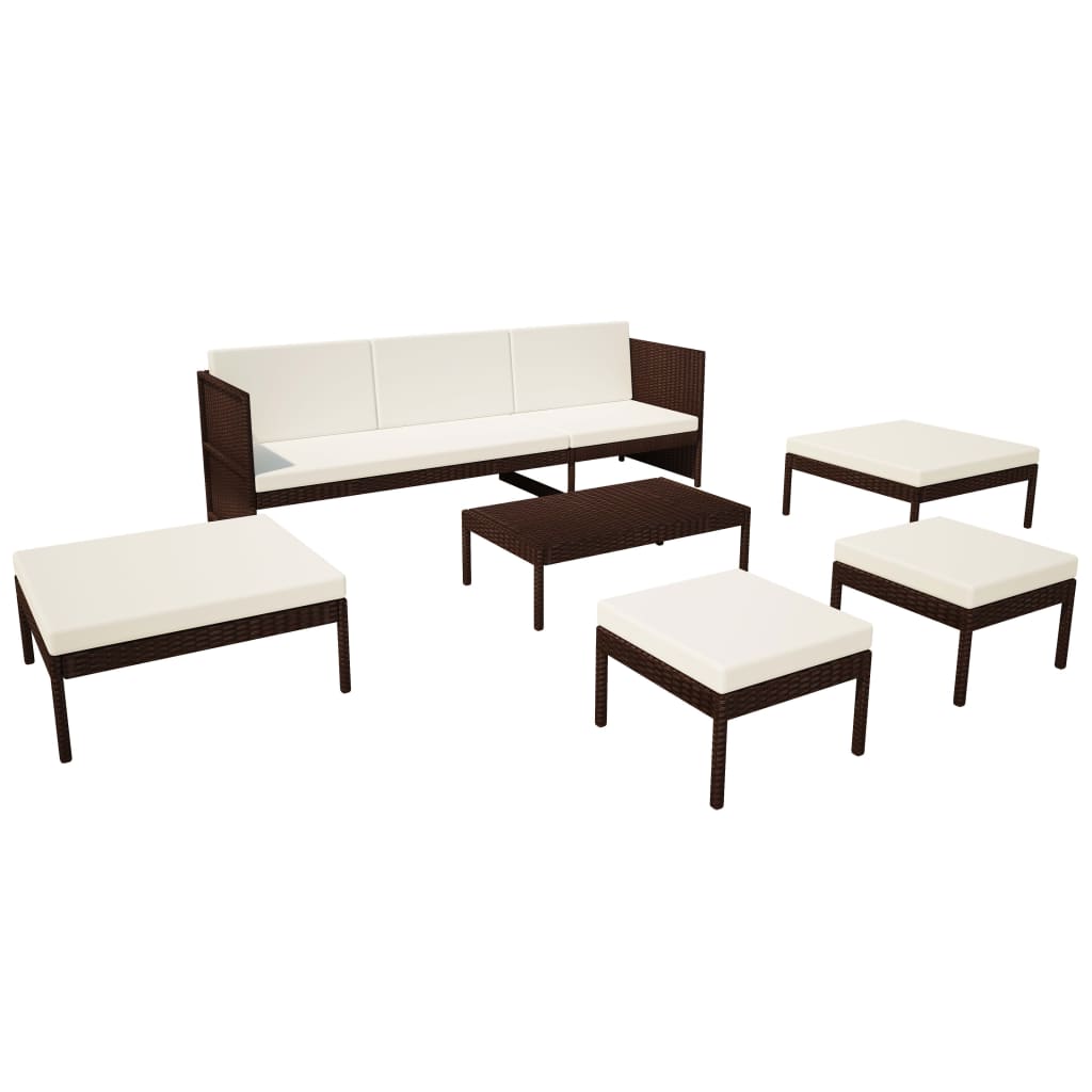 6-Delige Loungeset Met Kussens Poly Rattan Bruin