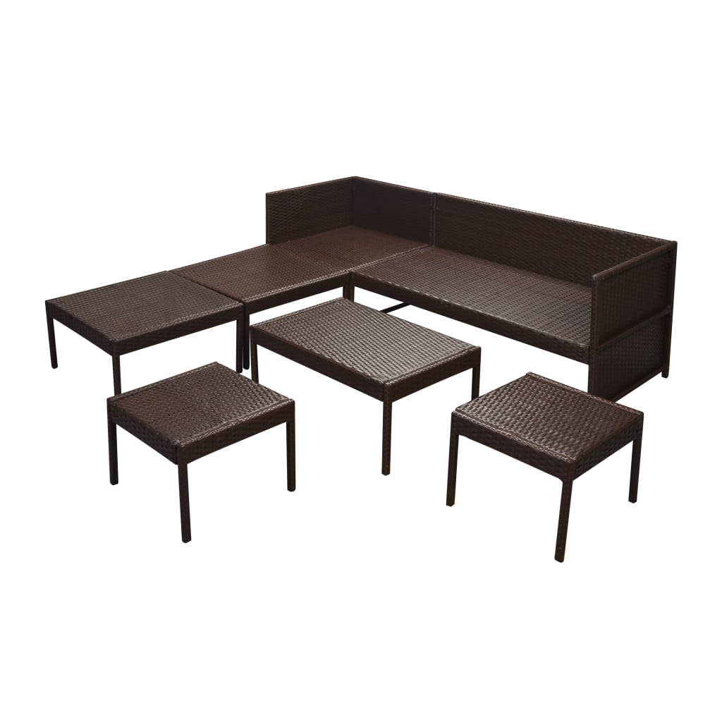 6-Delige Loungeset Met Kussens Poly Rattan Bruin