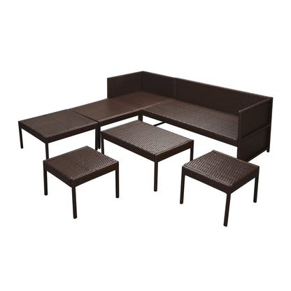 6-Delige Loungeset Met Kussens Poly Rattan Bruin