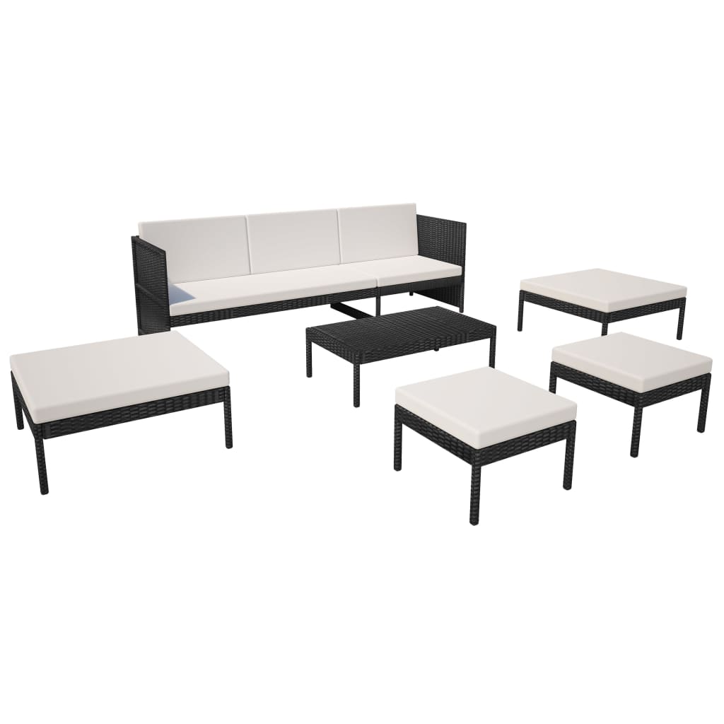 6-Delige Loungeset Met Kussens Poly Rattan Zwart