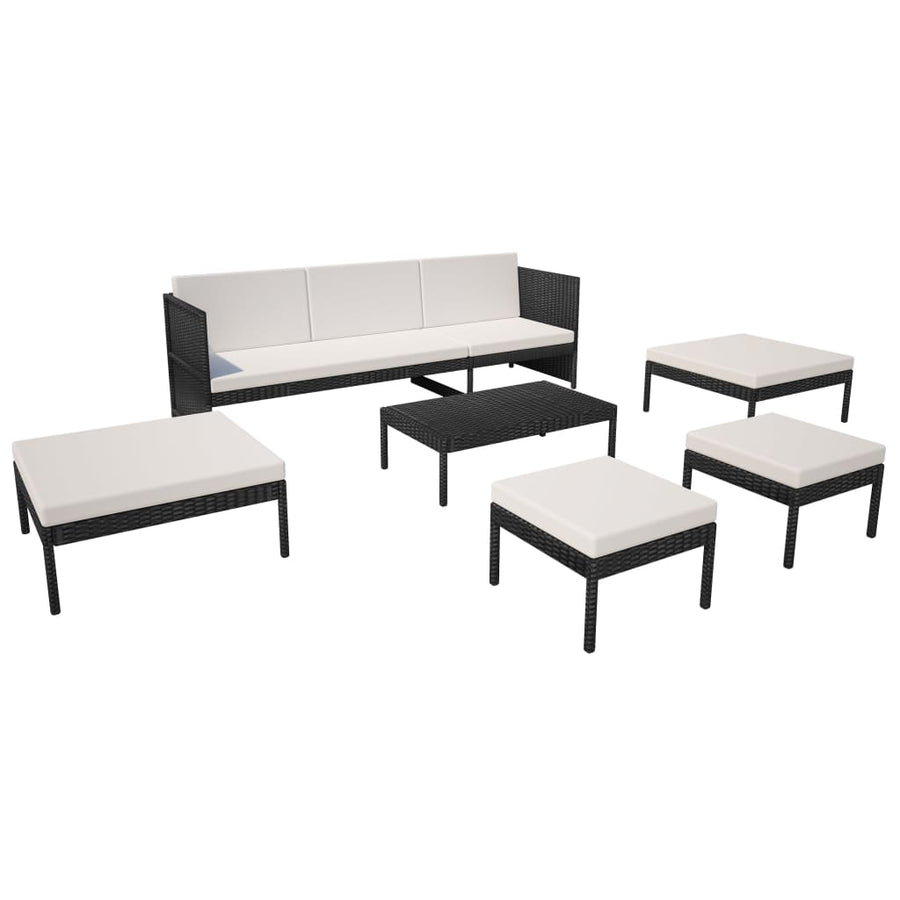 6-Delige Loungeset Met Kussens Poly Rattan Zwart