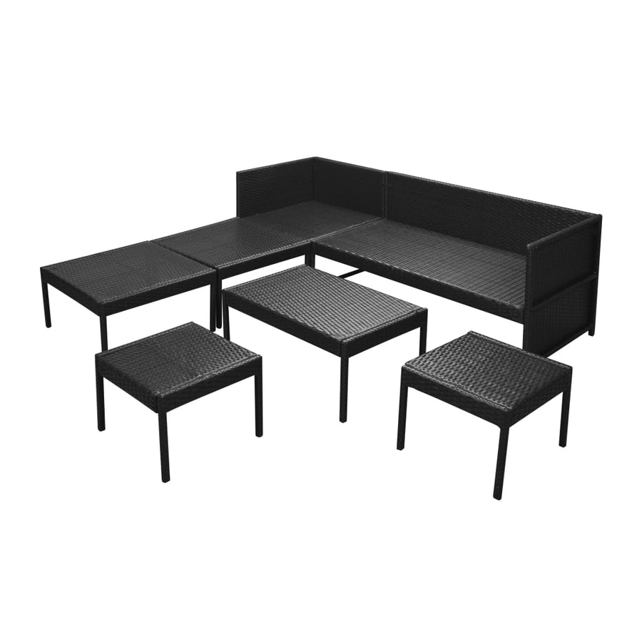 6-Delige Loungeset Met Kussens Poly Rattan Zwart