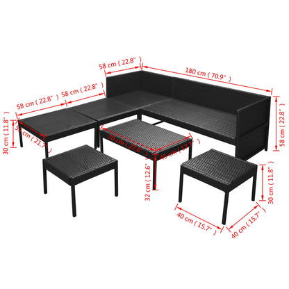 6-Delige Loungeset Met Kussens Poly Rattan Zwart