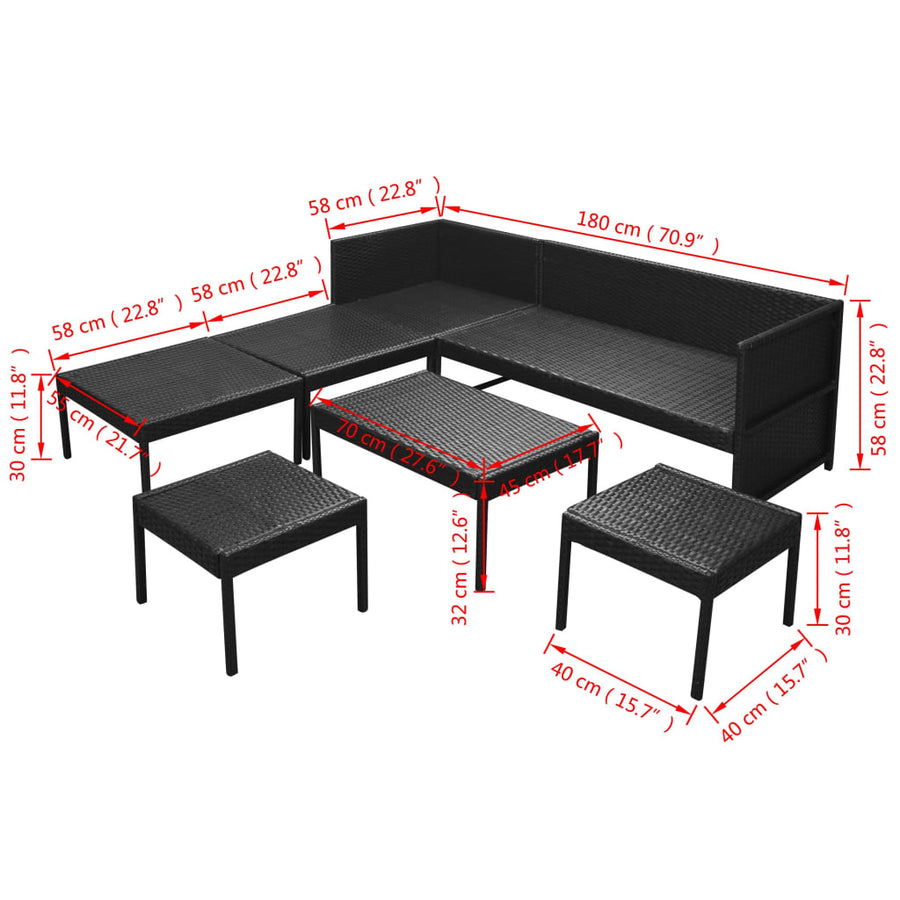 6-Delige Loungeset Met Kussens Poly Rattan Zwart