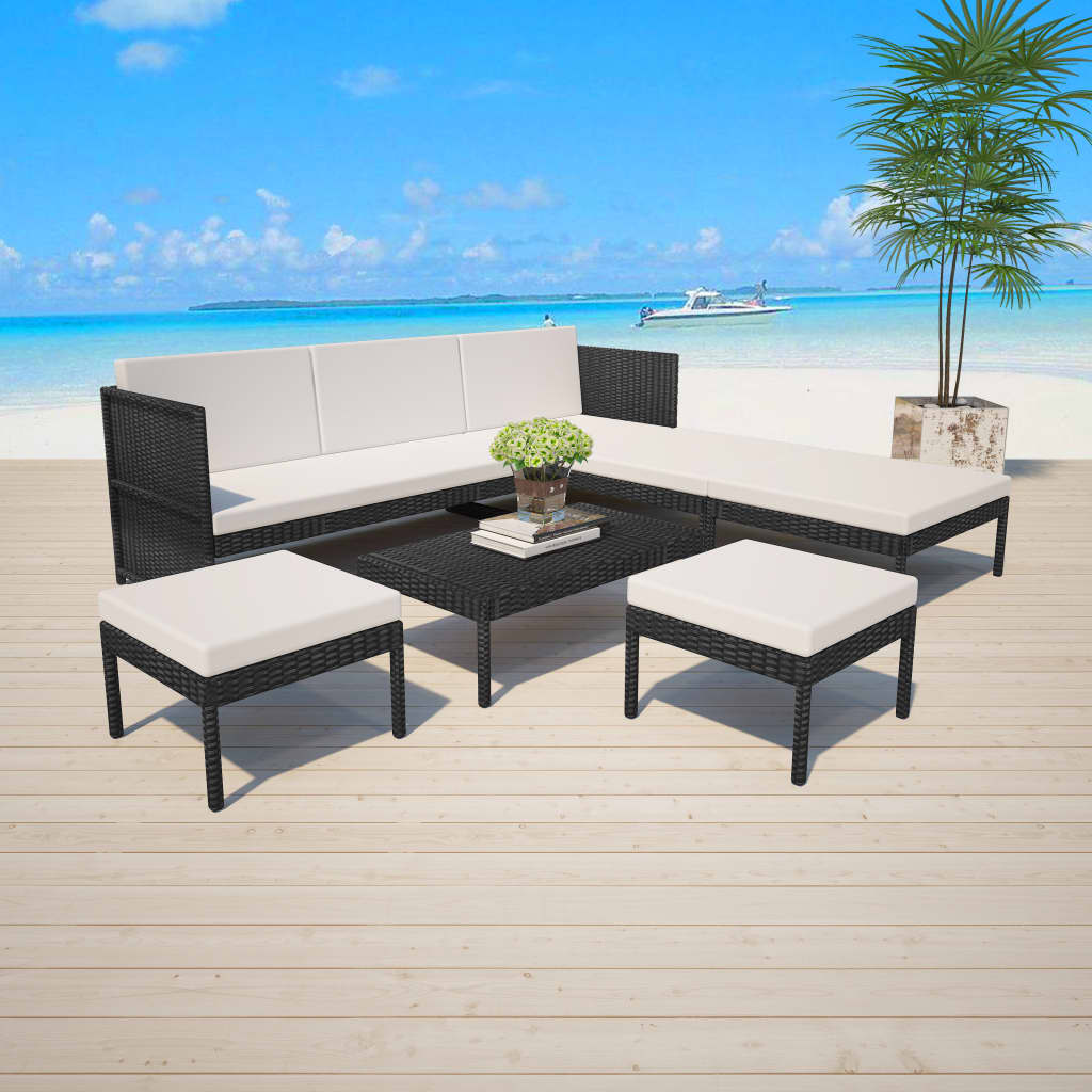 6-Delige Loungeset Met Kussens Poly Rattan Zwart
