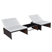Tuinstoelen 2 st poly rattan bruin verstelbaar met tafel