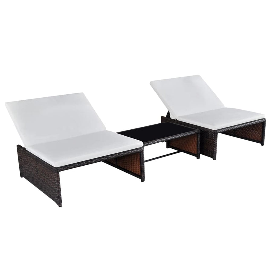Ligbedden 2 St Met Tafel Poly Rattan Bruin en wit