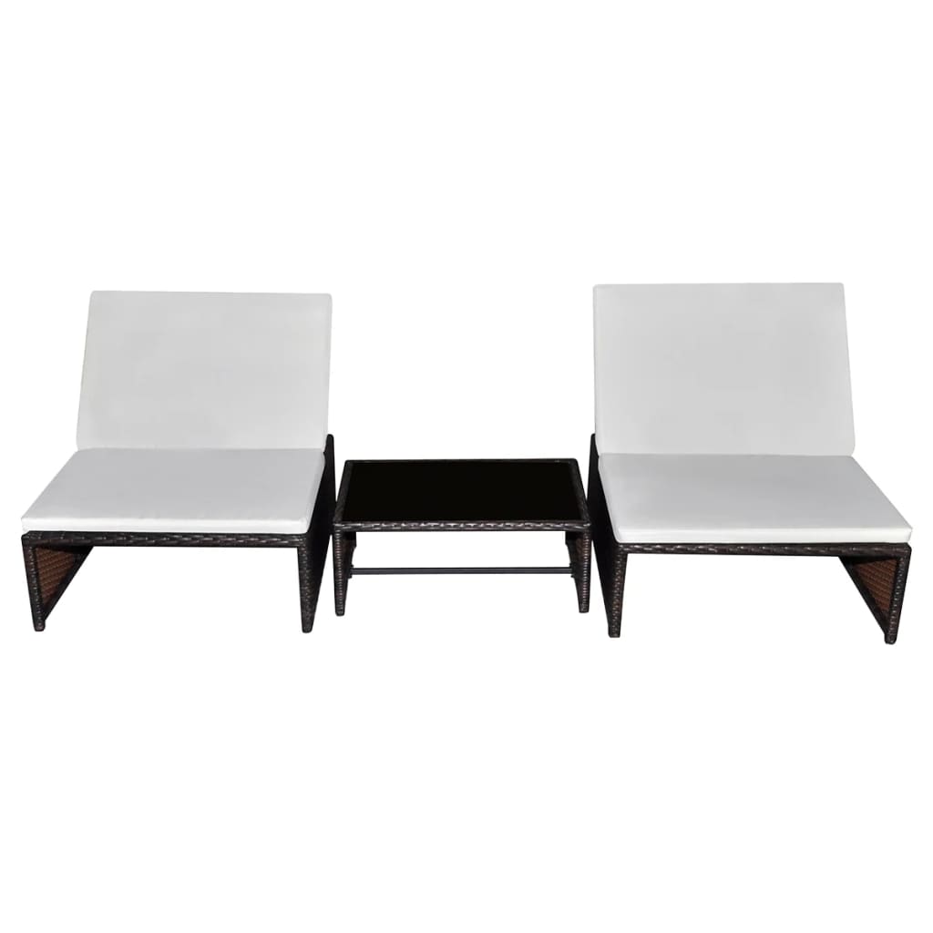 Ligbedden 2 St Met Tafel Poly Rattan Bruin en wit