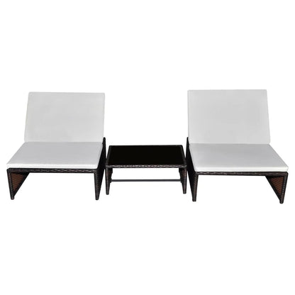Ligbedden 2 St Met Tafel Poly Rattan Bruin en wit