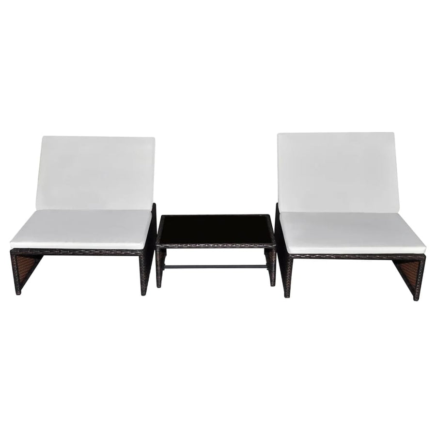 Ligbedden 2 St Met Tafel Poly Rattan Bruin en wit