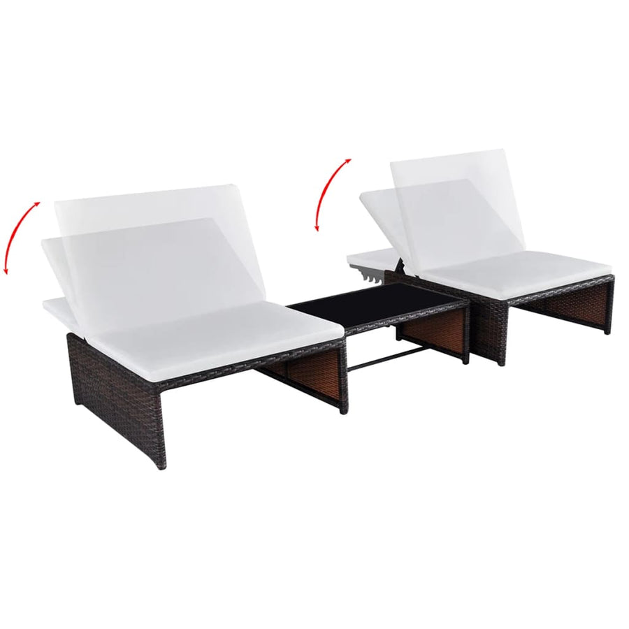 Ligbedden 2 St Met Tafel Poly Rattan Bruin en wit