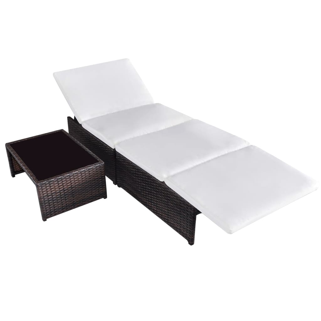 Ligbedden 2 St Met Tafel Poly Rattan Bruin en wit