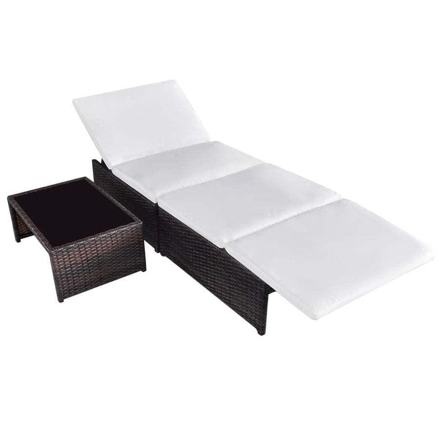 Ligbedden 2 St Met Tafel Poly Rattan Bruin en wit