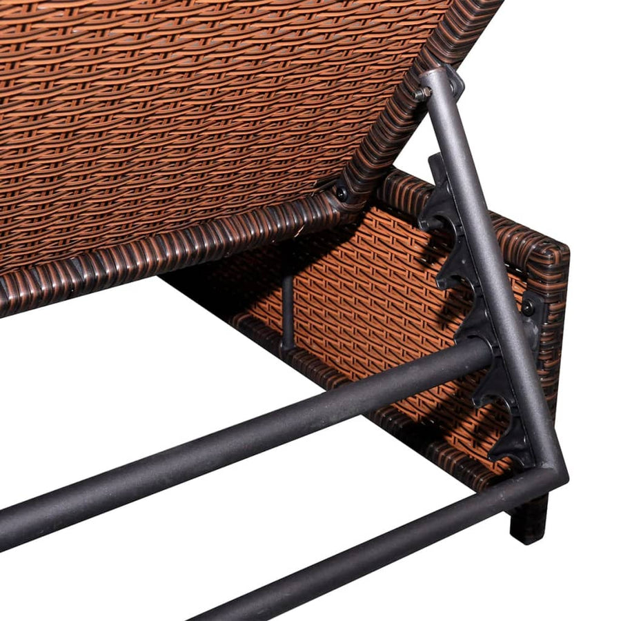 Ligbedden 2 St Met Tafel Poly Rattan Bruin en wit