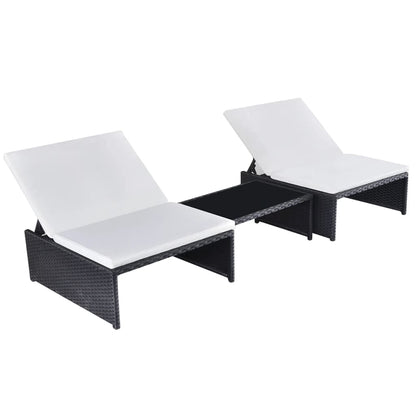 Ligbedden 2 St Met Tafel Poly Rattan Zwart en wit