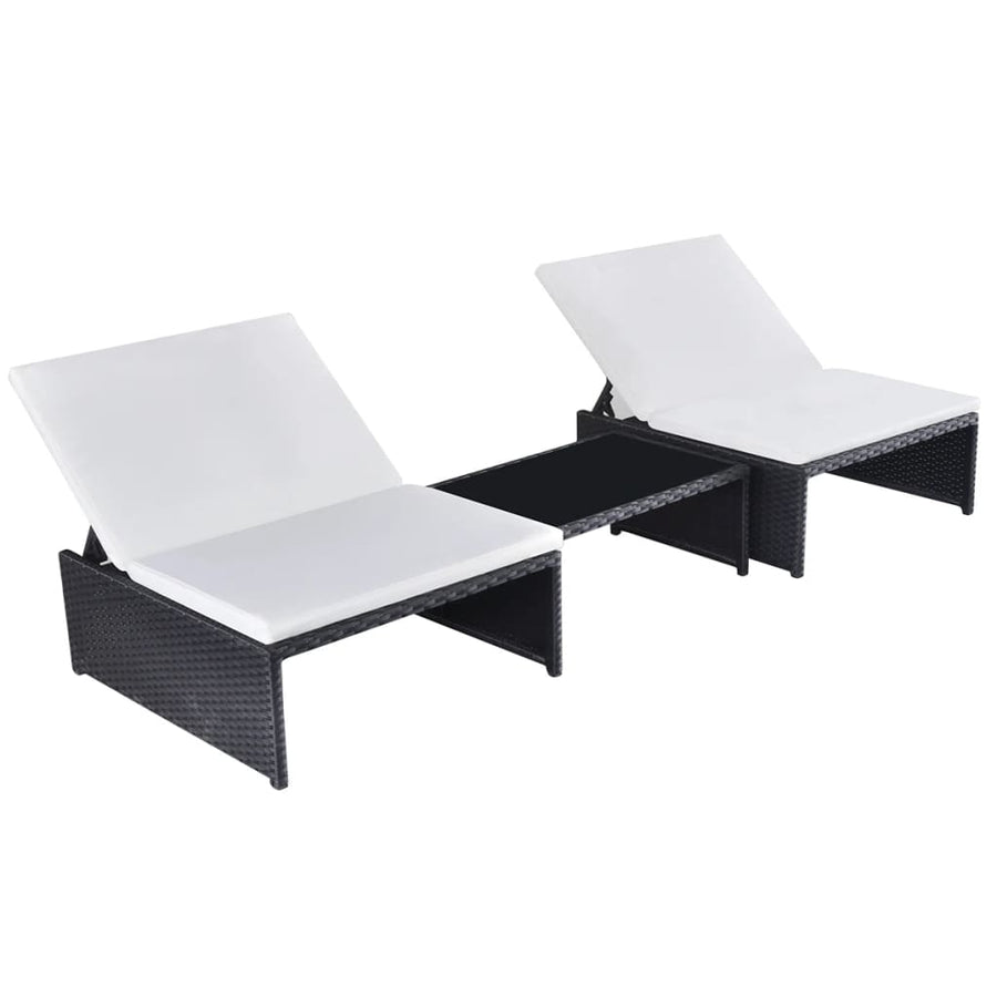 Ligbedden 2 St Met Tafel Poly Rattan Zwart en wit