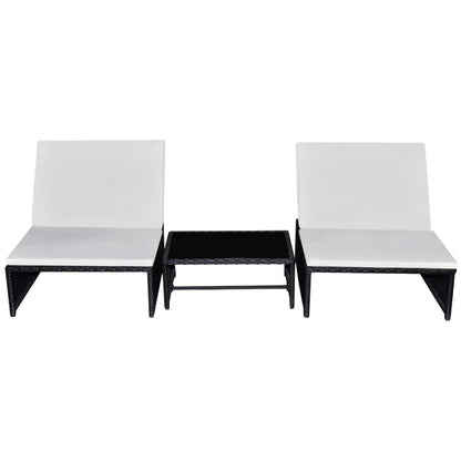 Ligbedden 2 St Met Tafel Poly Rattan Zwart en wit