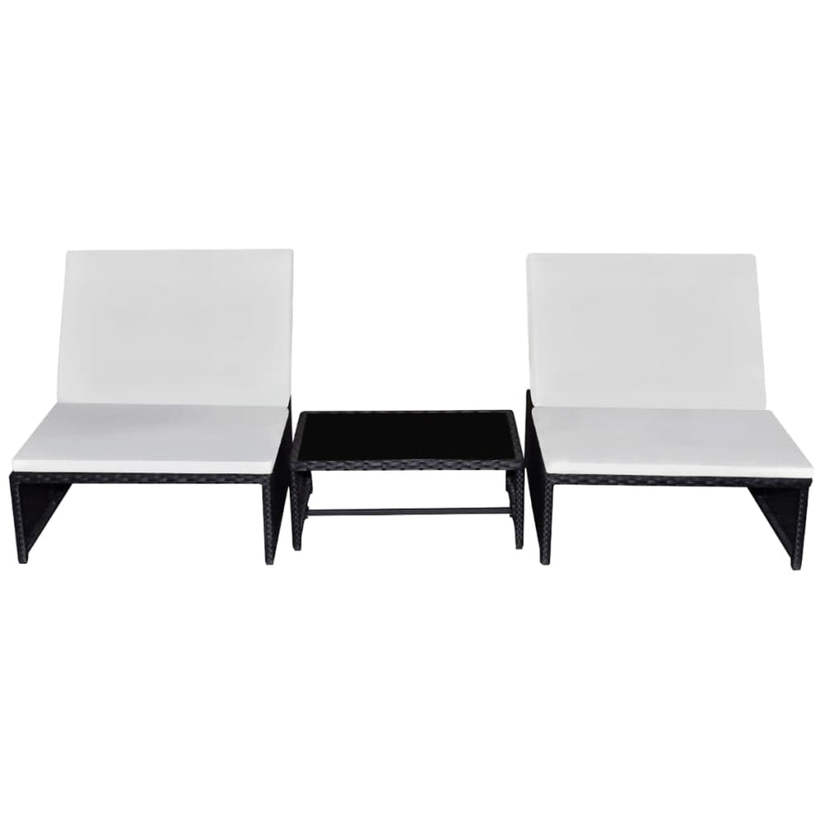 Ligbedden 2 St Met Tafel Poly Rattan Zwart en wit