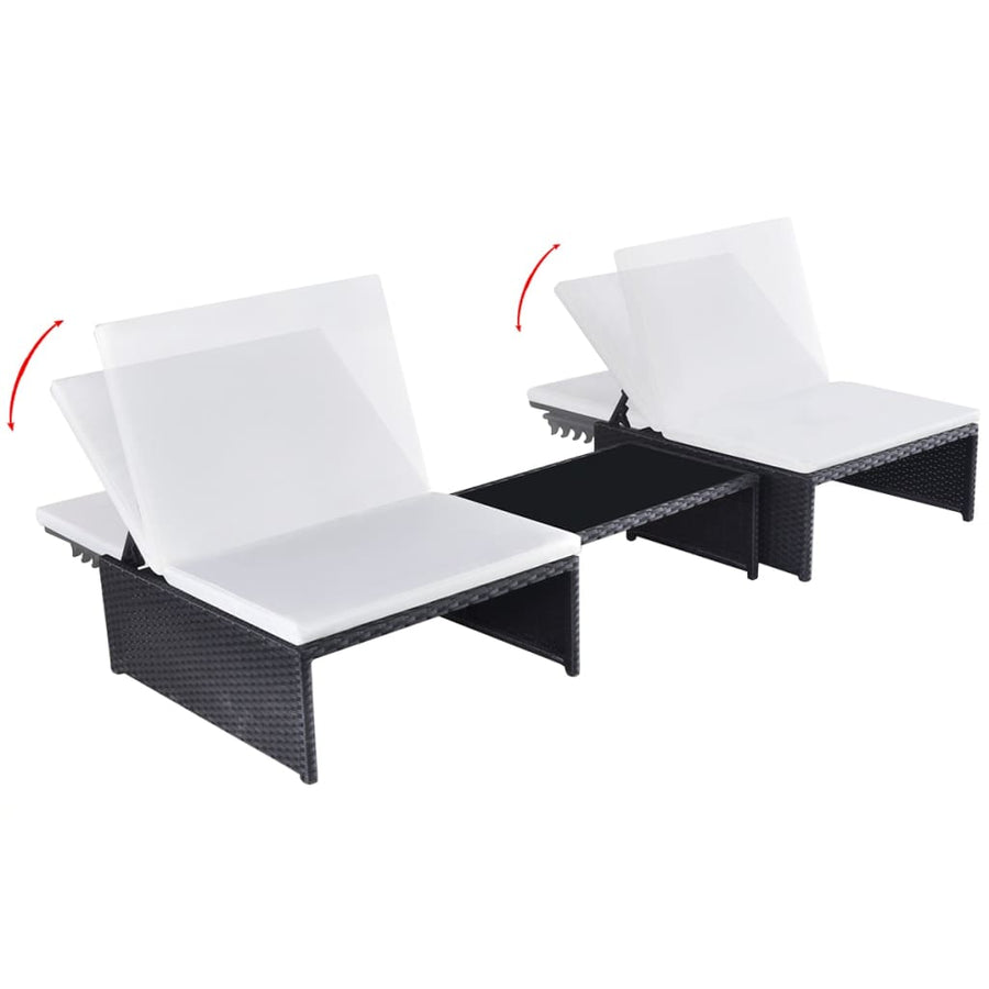 Ligbedden 2 St Met Tafel Poly Rattan Zwart en wit