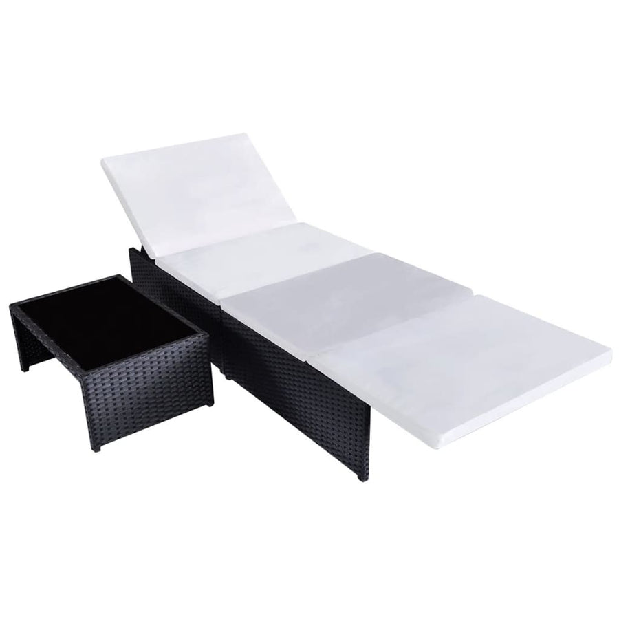 Ligbedden 2 St Met Tafel Poly Rattan Zwart en wit