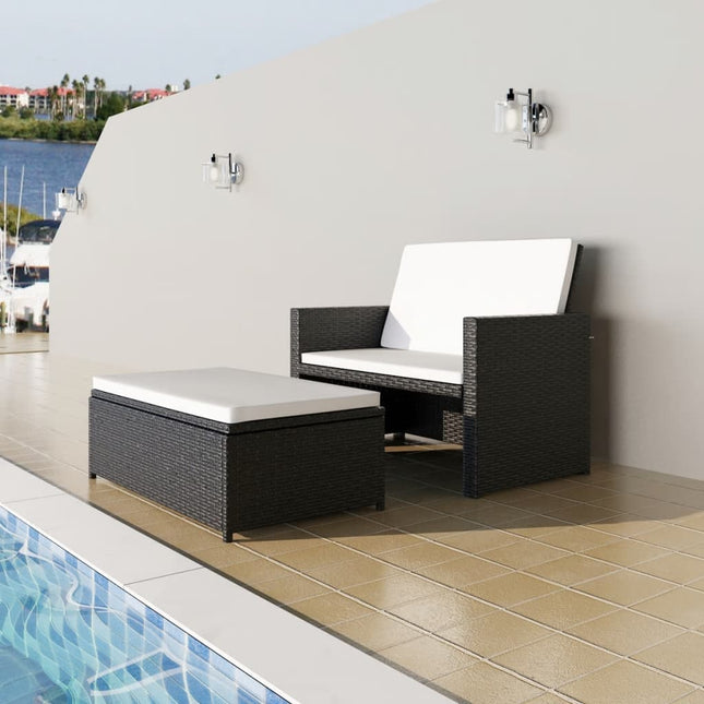 2-Delige Loungeset Met Kussens Poly Rattan Zwart