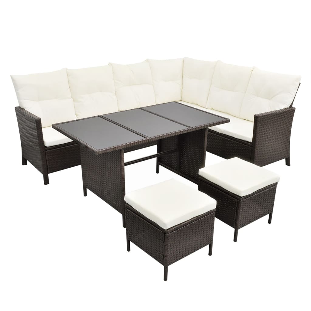 Loungeset Met Kussens Poly Rattan Bruin