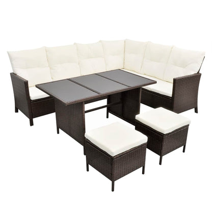 Loungeset Met Kussens Poly Rattan Bruin