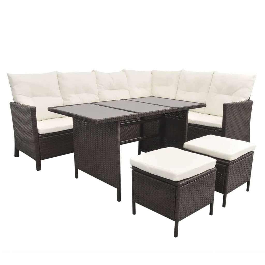 Loungeset Met Kussens Poly Rattan Bruin