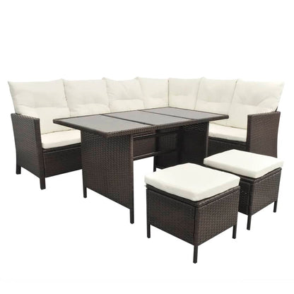 Loungeset Met Kussens Poly Rattan Bruin