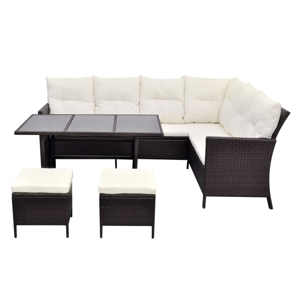 Loungeset Met Kussens Poly Rattan Bruin