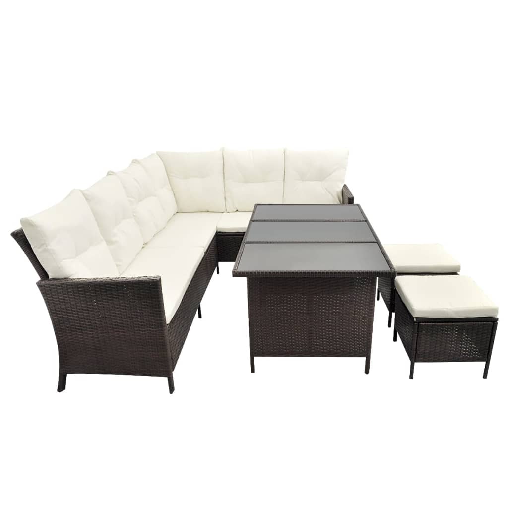 Loungeset Met Kussens Poly Rattan Bruin