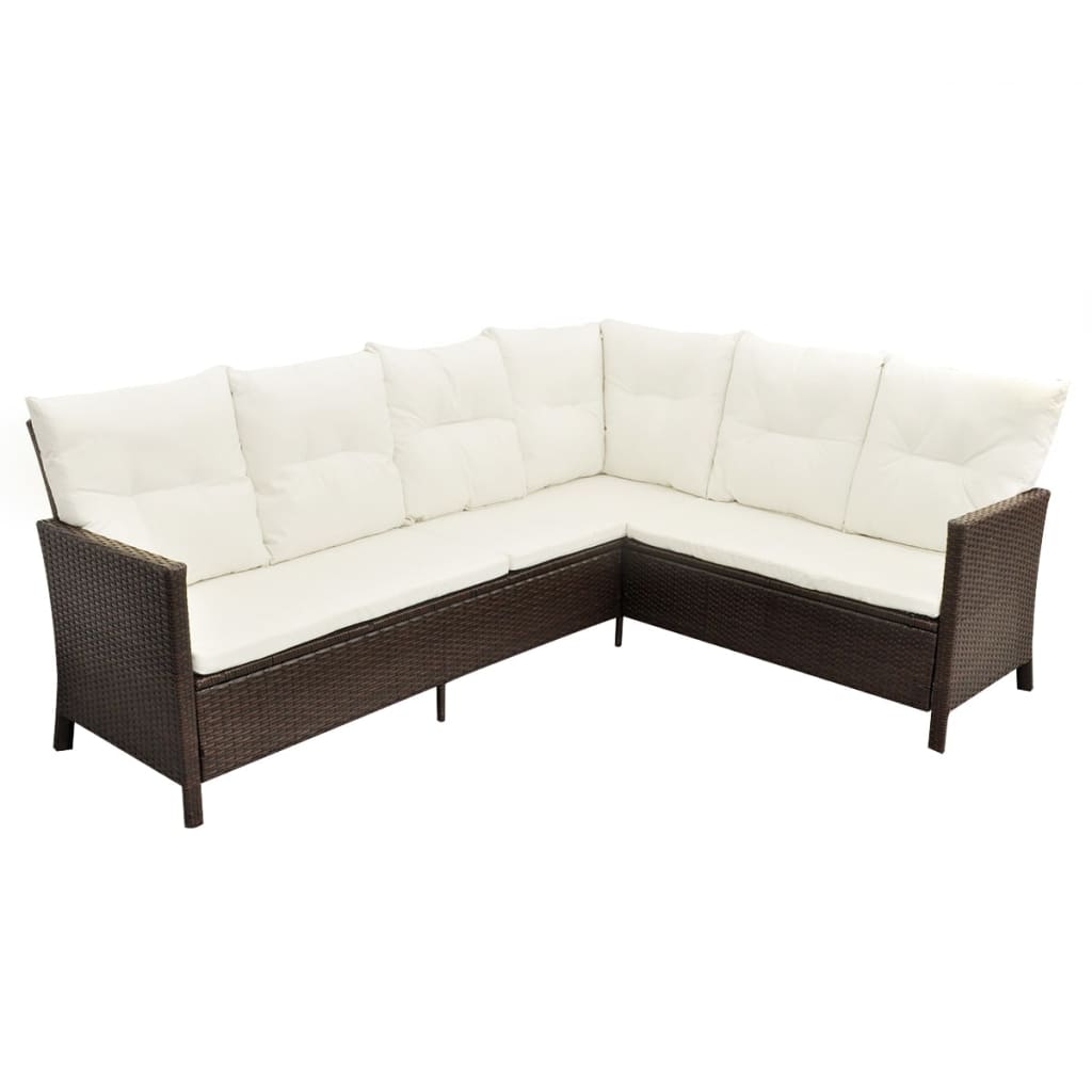 Loungeset Met Kussens Poly Rattan Bruin