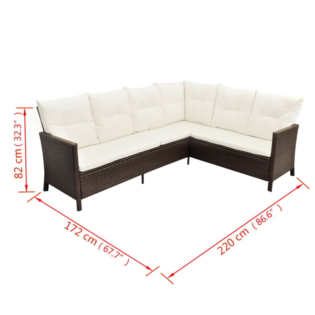 Loungeset Met Kussens Poly Rattan Bruin