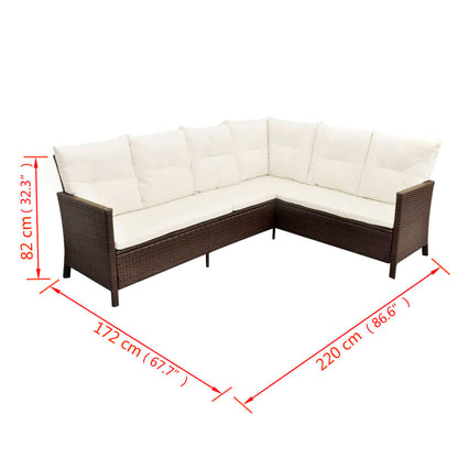 Loungeset Met Kussens Poly Rattan Bruin