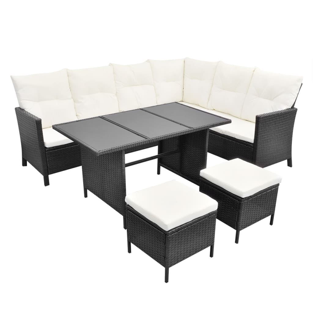 Loungeset Met Kussens Poly Rattan Zwart