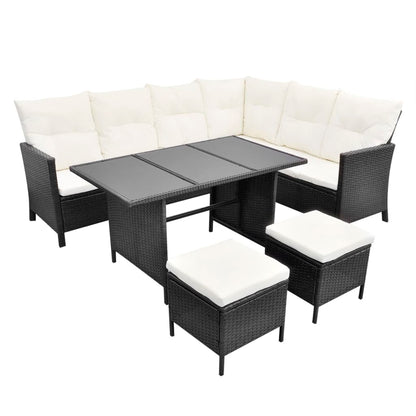 Loungeset Met Kussens Poly Rattan Zwart