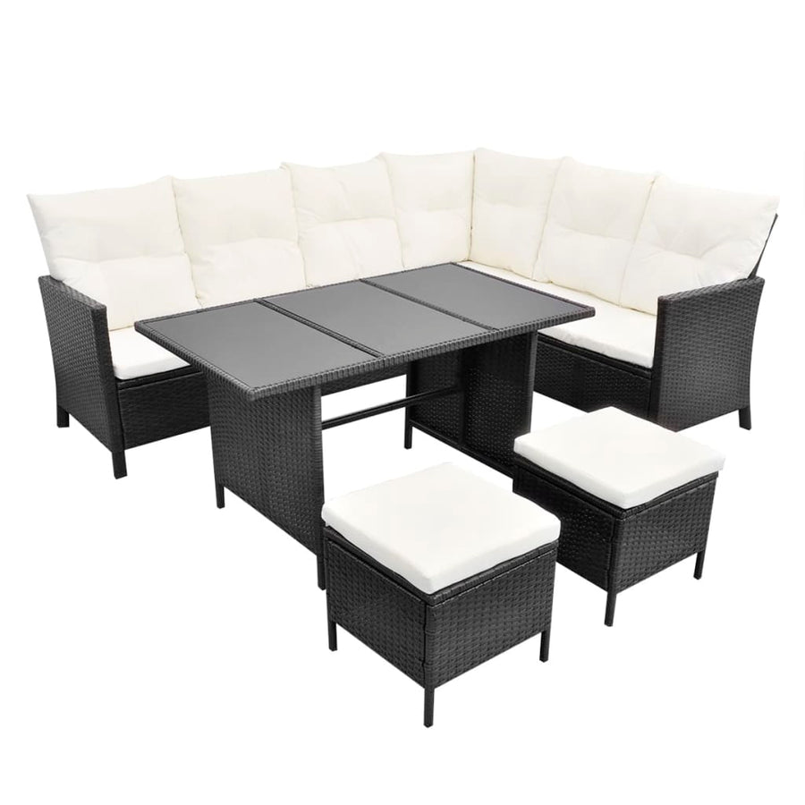 Loungeset Met Kussens Poly Rattan Zwart