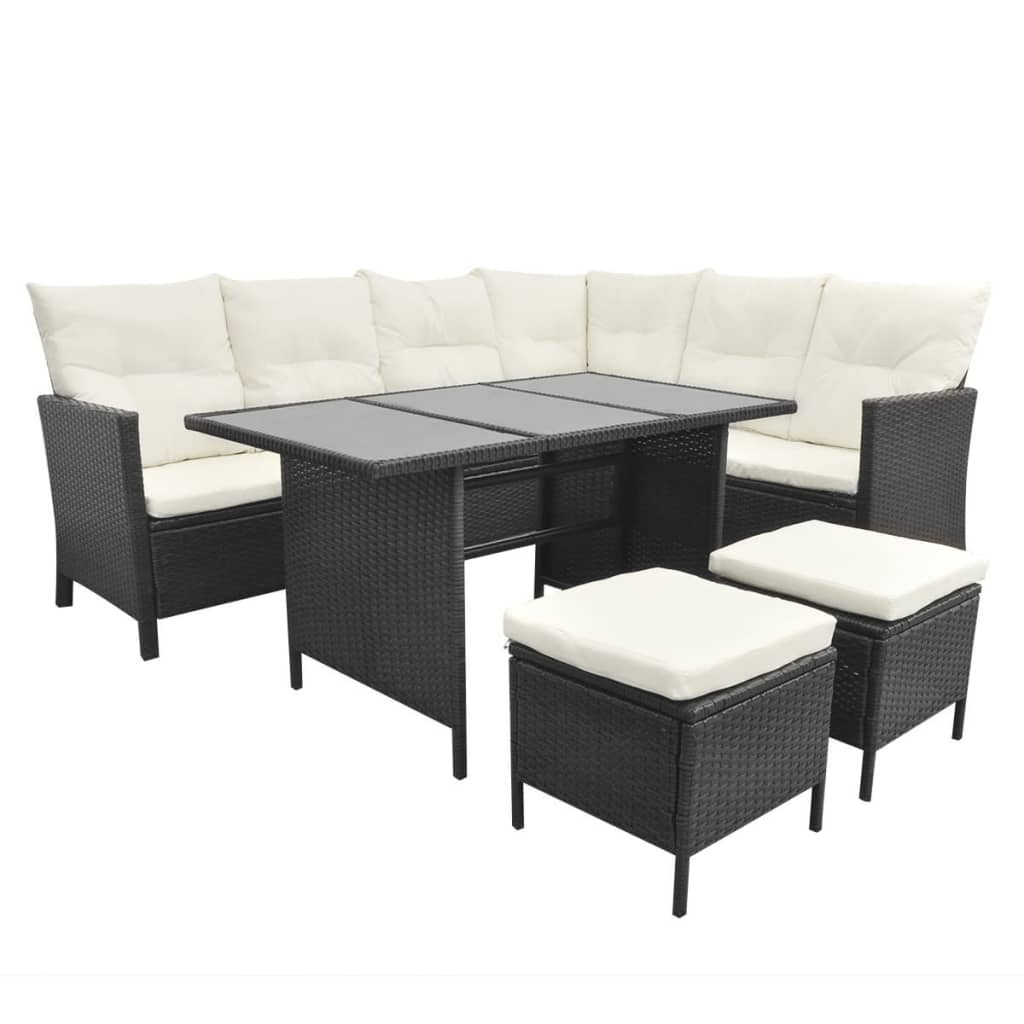 Loungeset Met Kussens Poly Rattan Zwart