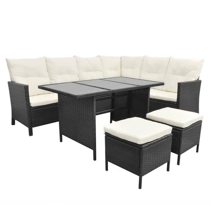 Loungeset Met Kussens Poly Rattan Zwart