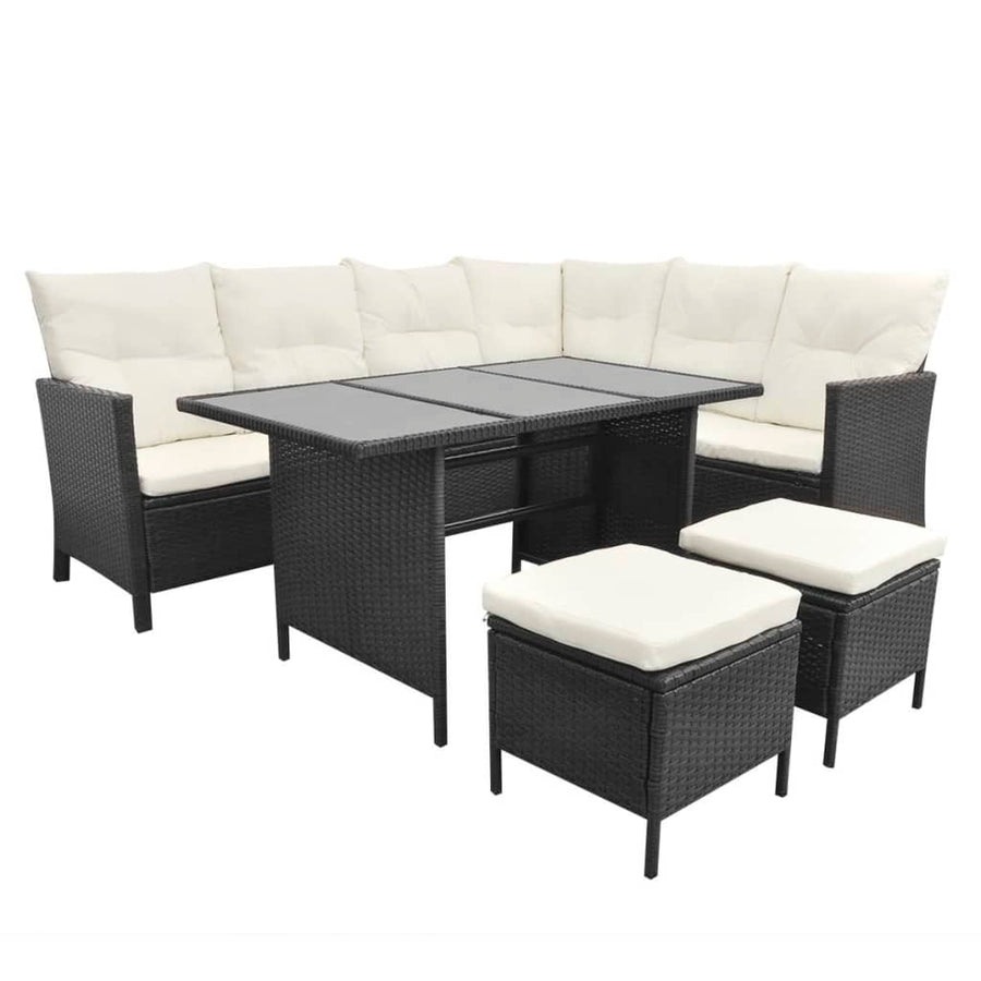 Loungeset Met Kussens Poly Rattan Zwart