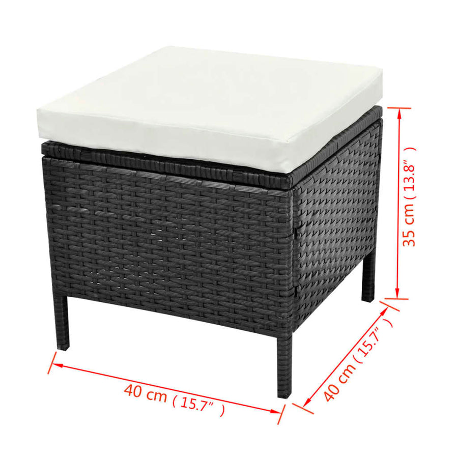 Loungeset Met Kussens Poly Rattan Zwart