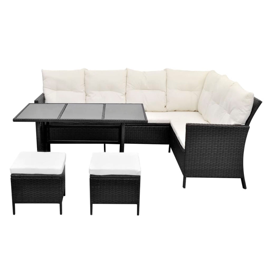 Loungeset Met Kussens Poly Rattan Zwart