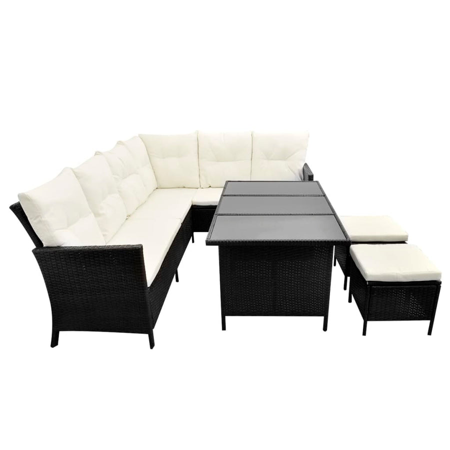 Loungeset Met Kussens Poly Rattan Zwart
