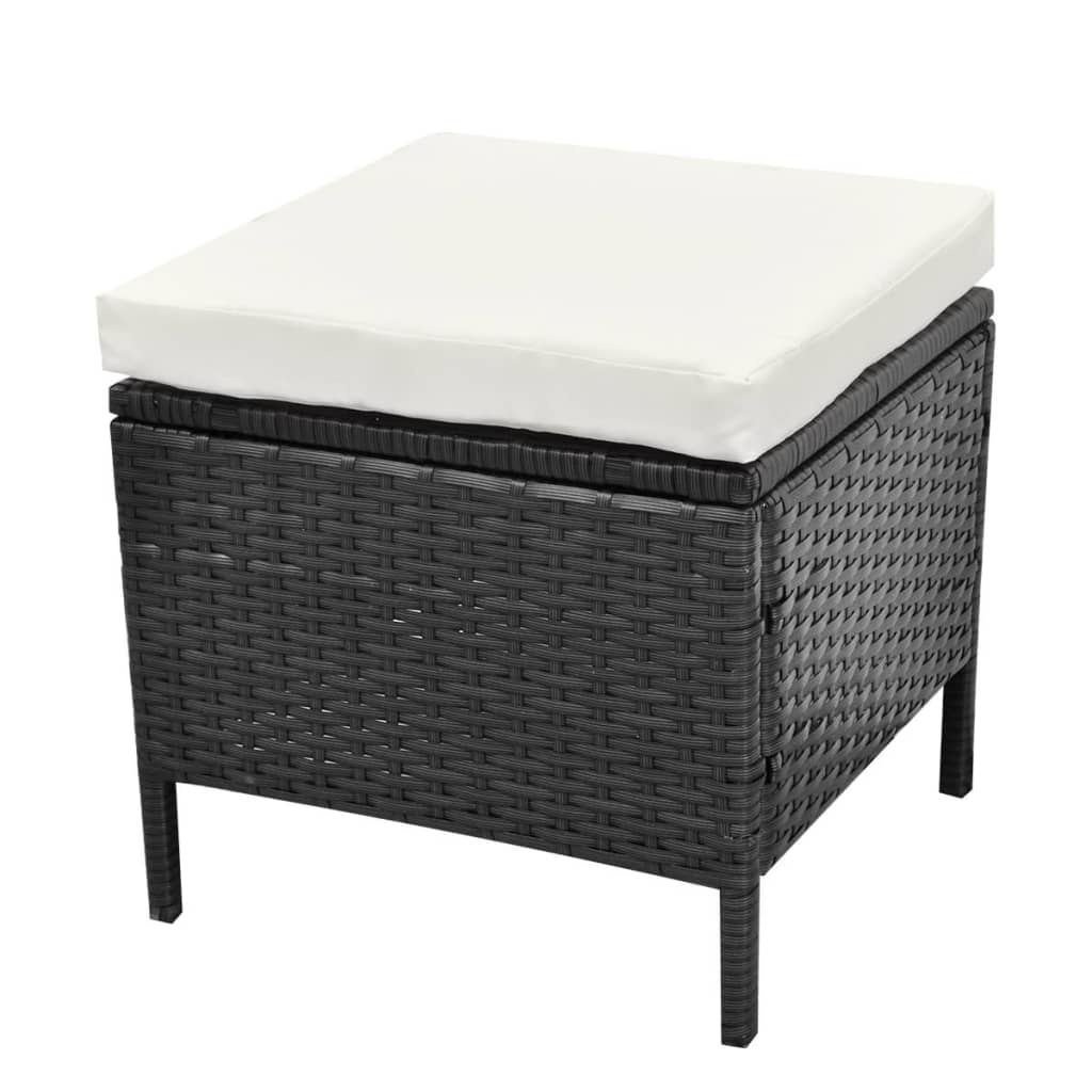 Loungeset Met Kussens Poly Rattan Zwart