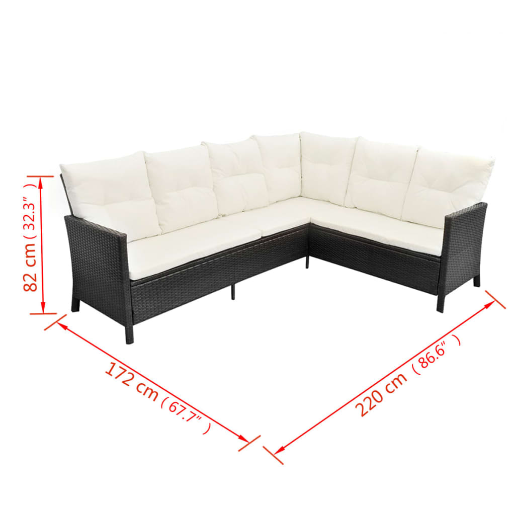Loungeset Met Kussens Poly Rattan Zwart