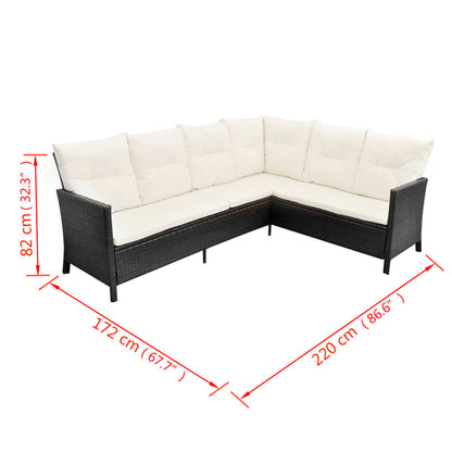Loungeset Met Kussens Poly Rattan Zwart