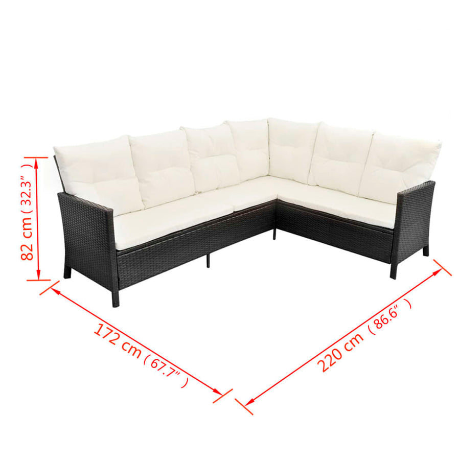 Loungeset Met Kussens Poly Rattan Zwart