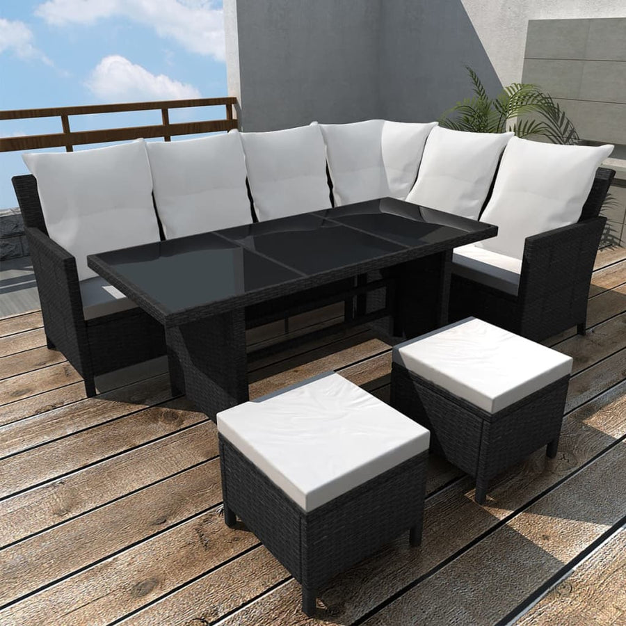 Loungeset Met Kussens Poly Rattan Zwart