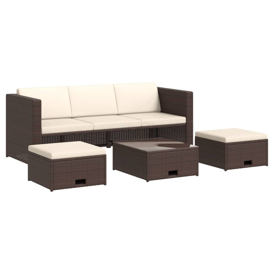 Loungeset Met Kussens Poly Rattan Bruin